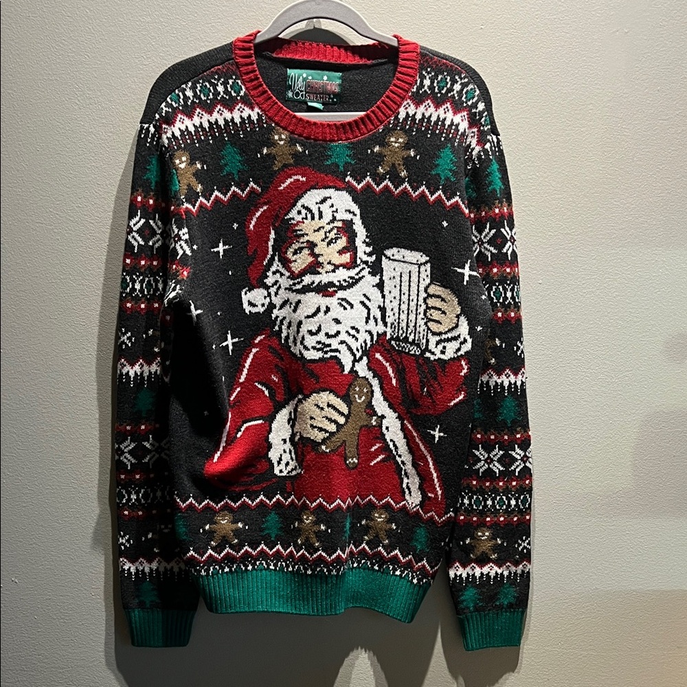 Ugly Christmas Sweater Santa Crewneck - Black, Red, Green